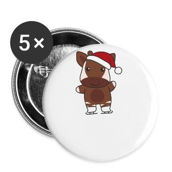 Okapi Christmas Skating Okapis - Buttons small 1''/25 mm (5-pack) - white - Front
