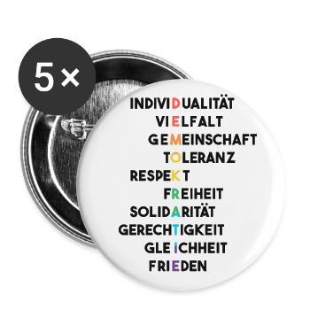 Demokratie LGBTQ - Vielfalt, Toleranz, Frieden - Buttons klein 25 mm (5er Pack) - Weiß - Vorne