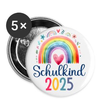 Schulkind 2025 Regenbogen Mädchen Einschulung 2025 - Buttons klein 25 mm (5er Pack) - Weiß - Vorne