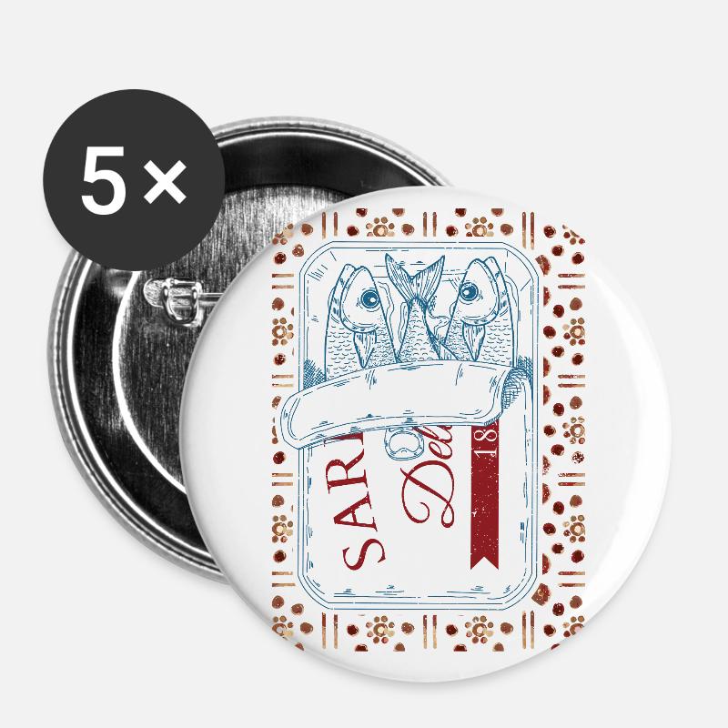 Vintage Trendy Sardines Visual - Buttons small 1''/25 mm (5-pack) - white