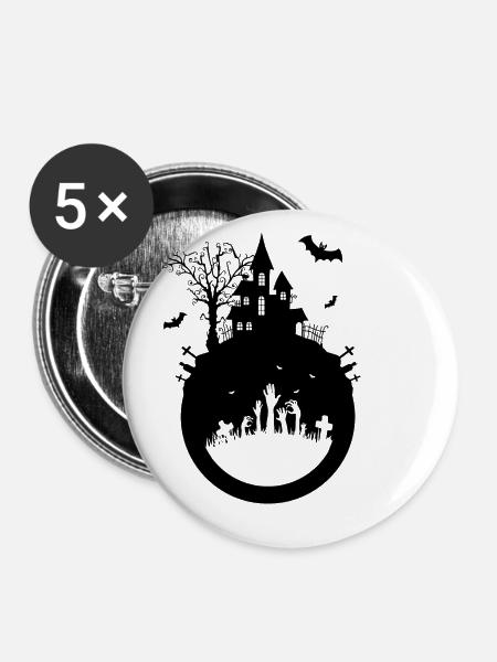 Haunted House - Halloween Design - Buttons klein 25 mm (5er Pack) - Weiß