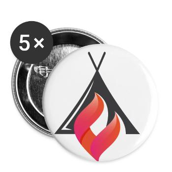 Flamme vor einem Campingzelt Rot Orange stilisiert - Buttons klein 25 mm (5er Pack) - Weiß - Vorne