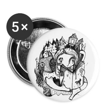 Molly and the Wolf reading a Book - Buttons klein 25 mm (5er Pack) - Weiß - Vorne