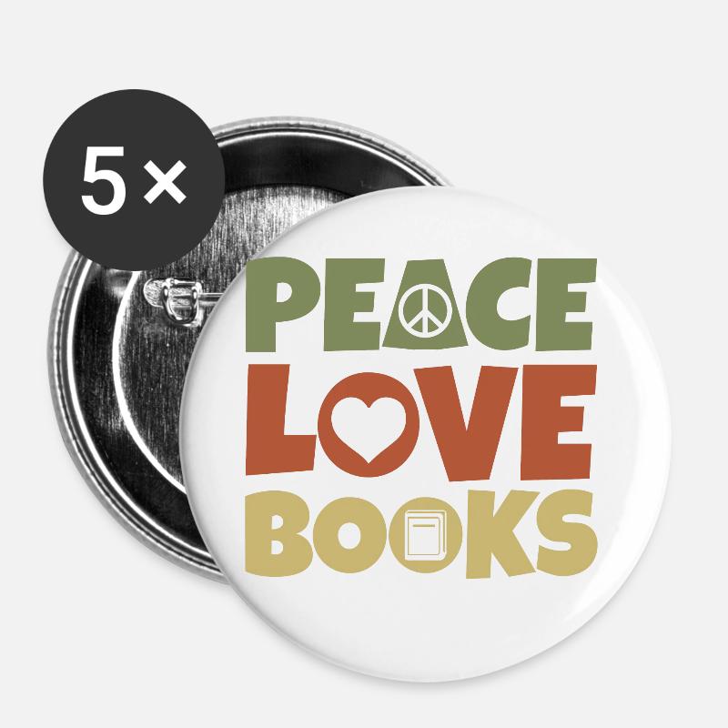 Friedensliebe Bücher - Buttons klein 25 mm (5er Pack) - Weiß