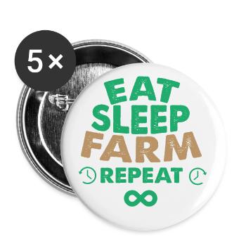 Manger dormir ferme répéter - Lot de 5 petits badges (25 mm) - blanc - Devant