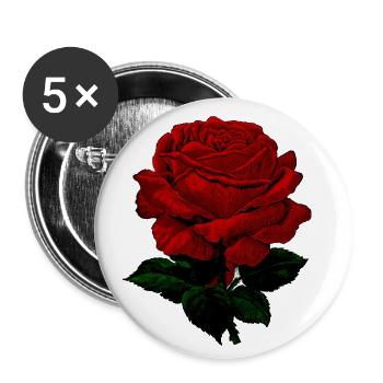 Rose vintage rouge - Lot de 5 petits badges (25 mm) - blanc - Devant