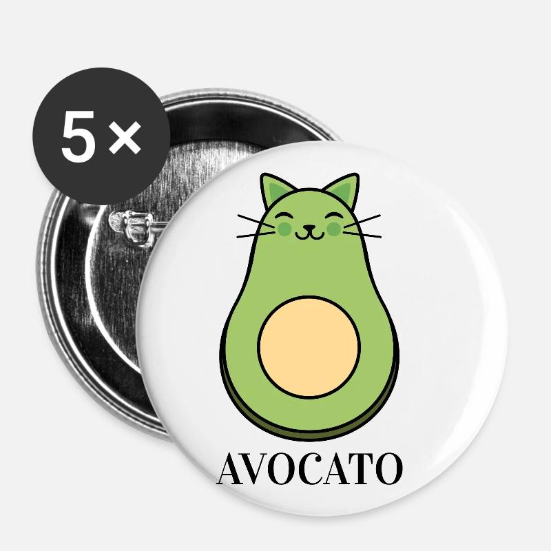 Avocato - Avocado Katze - Buttons klein 25 mm (5er Pack) - Weiß