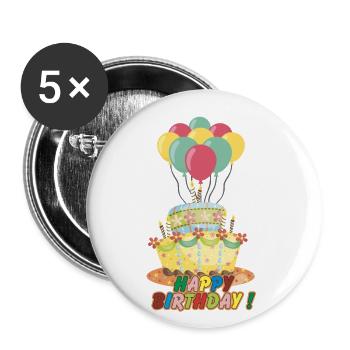 Gâteau d'anniversaire - Lot de 5 petits badges (25 mm) - blanc - Devant