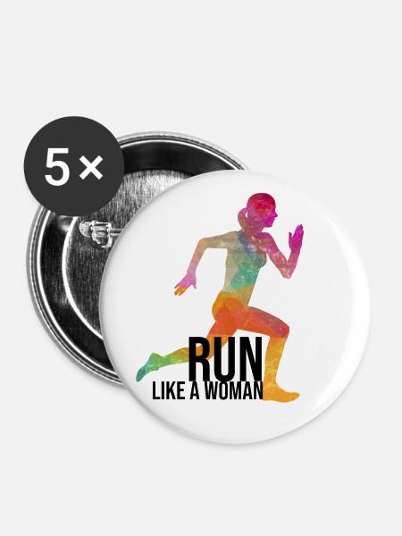 Run like a woman - Buttons klein 25 mm (5er Pack) - Weiß