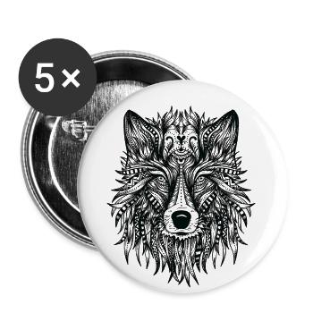 Tête de loup - Lot de 5 petits badges (25 mm) - blanc - Devant