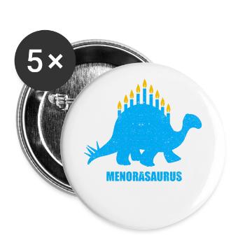 Menorasaurus Menorah Hanukkah Dinosaurier-Jude Channuk - Buttons klein 25 mm (5er Pack) - Weiß - Vorne