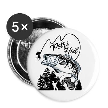 Petri Heil Angler - Buttons klein 25 mm (5er Pack) - Weiß - Vorne