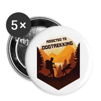 Addicted to Dogtrekking, Wandern mit Hund - Buttons klein 25 mm (5er Pack) - Weiß - Vorne