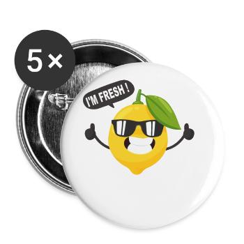 Funny lemon I'M FRESH with sunglasses - Buttons small 1''/25 mm (5-pack) - white - Front
