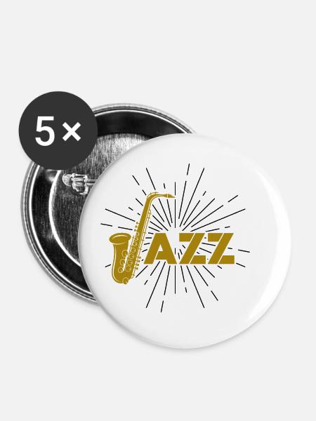 Jazz Saxophon - Buttons klein 25 mm (5er Pack) - Weiß