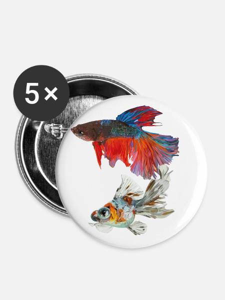 Fische - Buttons klein 25 mm (5er Pack) - Weiß