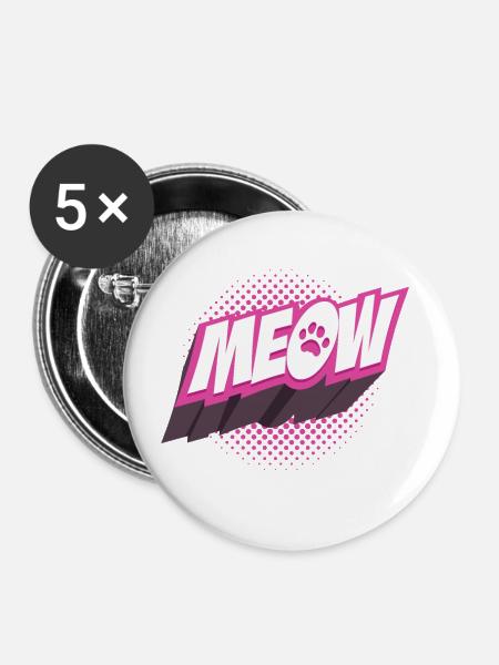 Katze Miau - Buttons klein 25 mm (5er Pack) - Weiß