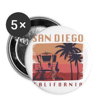 San Diego California Surfing - Buttons klein 25 mm (5er Pack) - Weiß - Vorne
