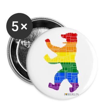 Berlin - Berliner Bär - I Love Berlin - Gay Pride - Buttons klein 25 mm (5er Pack) - Weiß - Vorne