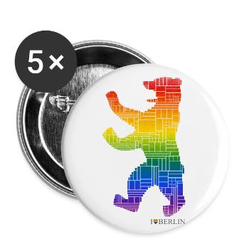 Berliner Bär - I Love Berlin - Pride Edition - Buttons klein 25 mm (5er Pack) - Weiß - Vorne