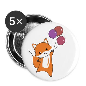 Fuchs süß Tier fliegt Luftballons Kinder - Buttons klein 25 mm (5er Pack) - Weiß - Vorne