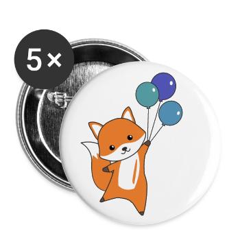 Fuchs süß Tier fliegt Luftballons Kinder Füchse - Buttons klein 25 mm (5er Pack) - Weiß - Vorne