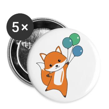 Fuchs süß Tier fliegt Luftballons Kinder - Buttons klein 25 mm (5er Pack) - Weiß - Vorne