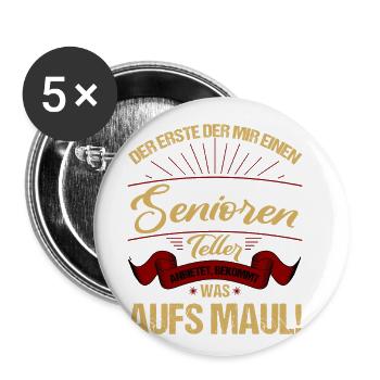 Seniorenteller T-Shirt für lustige Rentner - Buttons klein 25 mm (5er Pack) - Weiß - Vorne