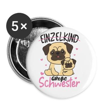 Ich werde große Schwester 2022 für Geschwister - Buttons klein 25 mm (5er Pack) - Weiß - Vorne