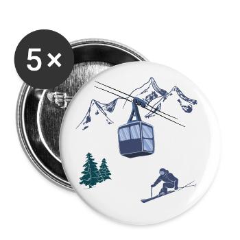Skiszene Skilift Resort Wintersport - Buttons klein 25 mm (5er Pack) - Weiß - Vorne