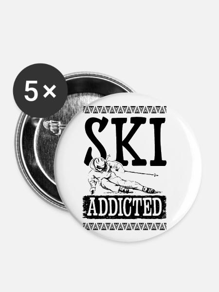 Ski Addicted - Buttons klein 25 mm (5er Pack) - Weiß