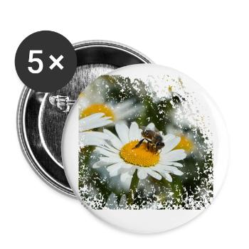 Une abeille recueille le pollen - Lot de 5 petits badges (25 mm) - blanc - Devant