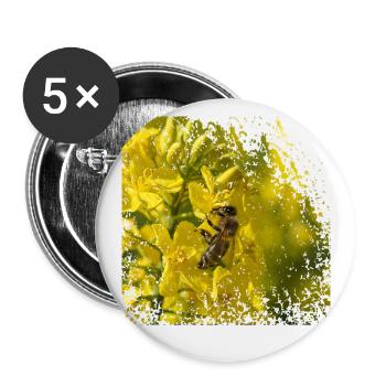Abeille sur fleur de colza - Lot de 5 petits badges (25 mm) - blanc - Devant