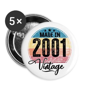 Vintage Made in 2001 Year of birth 2001 Birthday - Buttons small 1''/25 mm (5-pack) - white - Front