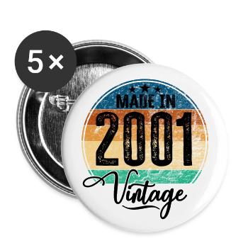 Vintage Made in 2001 Year of birth 2001 Birthday - Buttons small 1''/25 mm (5-pack) - white - Front