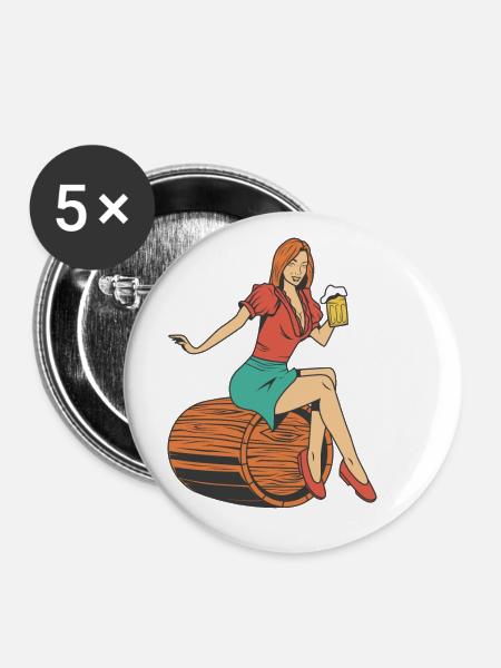 Frau Bierfass - Buttons klein 25 mm (5er Pack) - Weiß