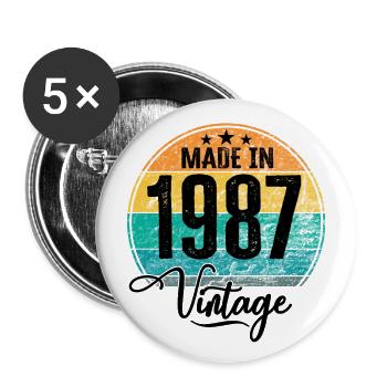 Vintage Made in 1987 Year of birth 1987 Birthday - Buttons small 1''/25 mm (5-pack) - white - Front