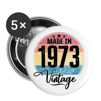 Millésime Fabriqué en 1973 Année de naissance 1973 Anniversaire - Lot de 5 petits badges (25 mm) - blanc - Devant