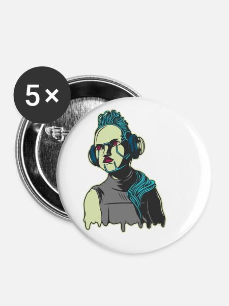 Roboter - Buttons klein 25 mm (5er Pack) - Weiß