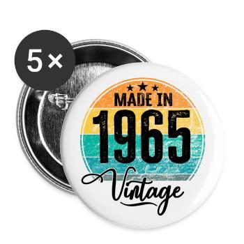 Millésime Fabriqué en 1965 Année de naissance 1965 Anniversaire - Lot de 5 petits badges (25 mm) - blanc - Devant