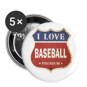 Baseball I Love Vintage Retro Shield Route Sport - Buttons small 1''/25 mm (5-pack) - white - Front