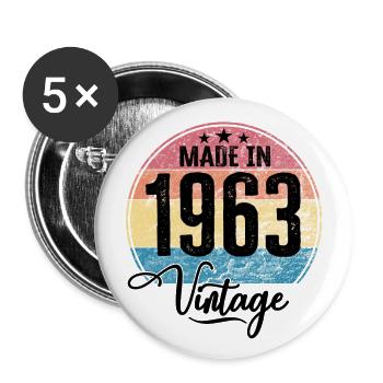 Vintage Made in 1963 Year of birth 1963 Birthday - Buttons small 1''/25 mm (5-pack) - white - Front