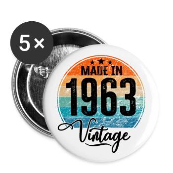 Vintage Made in 1963 Year of birth 1963 Birthday - Buttons small 1''/25 mm (5-pack) - white - Front