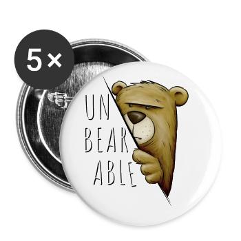 Unbearable - Unerträglich Grumpy Bär Wortspiel - Buttons klein 25 mm (5er Pack) - Weiß - Vorne