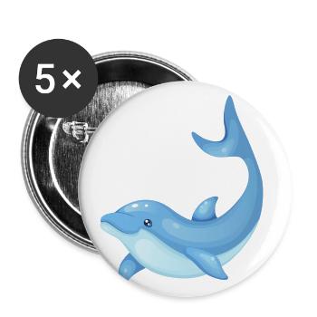Joyeux Delfin pour la bonne humeur sur les T-shirts & plus - Lot de 5 petits badges (25 mm) - blanc - Devant
