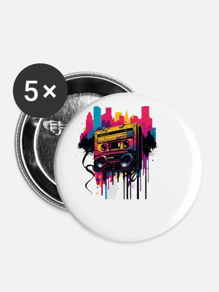 Retro Mixtape - Buttons klein 25 mm (5er Pack) - Weiß