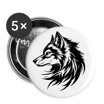 Wolf Kopf Silhouette - Buttons klein 25 mm (5er Pack) - Weiß - Vorne