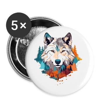 Wolf Wolfskopf Raubtier Bunt Natur Wildnis Kunst - Buttons klein 25 mm (5er Pack) - Weiß - Vorne