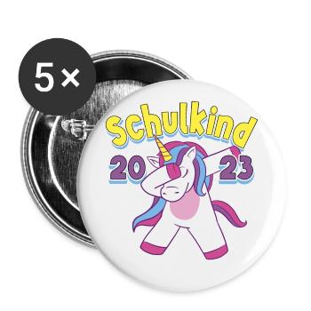 Schulkind 2023 Dabbing Einhorn Einschulung - Buttons klein 25 mm (5er Pack) - Weiß - Vorne
