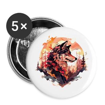 Wolf Wolfskopf Natur Wildnis Wald Bäume Kunst - Buttons klein 25 mm (5er Pack) - Weiß - Vorne